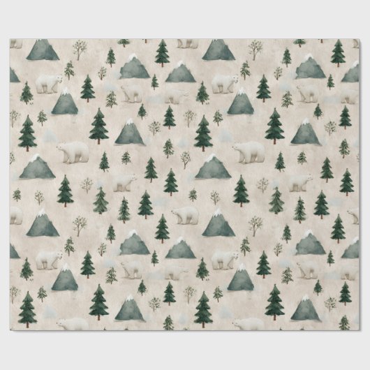 Watercolor Polar Bear & Pine Tree Cadeaupapier (Vlak)