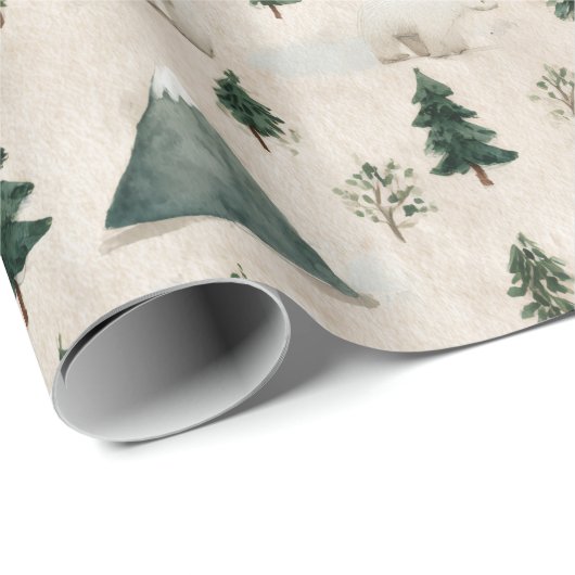 Watercolor Polar Bear & Pine Tree Cadeaupapier (Rol Hoek)