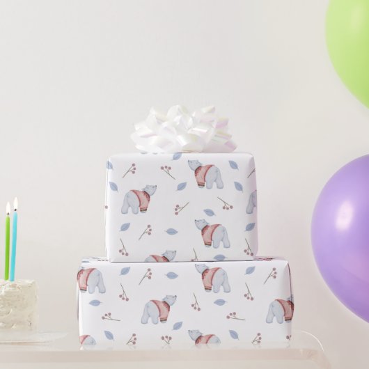 Watercolor Polar Bears Christmas Nature Art Cadeaupapier (Feestgeschenken)