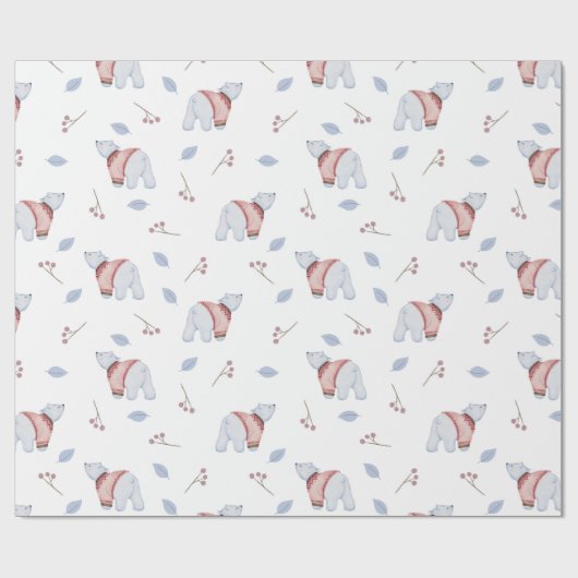 Watercolor Polar Bears Christmas Nature Art Cadeaupapier (Vlak)