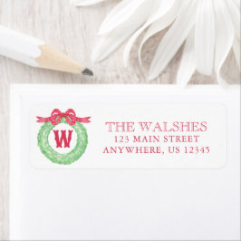 Watercolor Polka Dot Bow Monogram Wreath Address Etiket