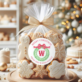 Watercolor Polka Dot Bow Monogram Wreath Ronde Sticker