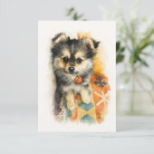 Watercolor Pomchi Puppy  Bedankkaart (Staand voorkant)