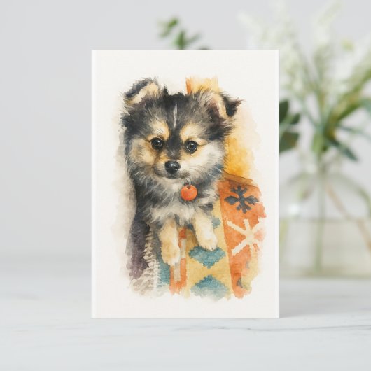 Watercolor Pomchi Puppy  Bedankkaart (Staand voorkant)