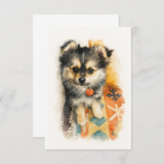 Watercolor Pomchi Puppy  Bedankkaart (Voorkant / Achterkant)