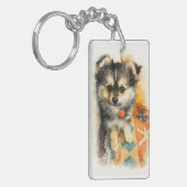 Watercolor Pomchi Puppy  Sleutelhanger (Voorkant Links)