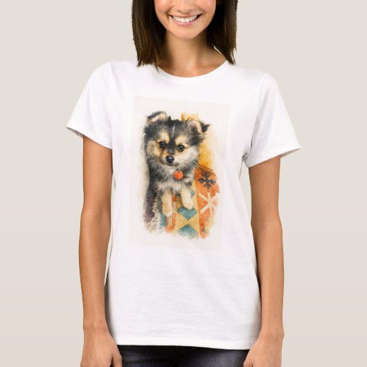 Watercolor Pomchi Puppy T-Shirt (Voorkant)