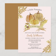 Watercolor Pompoen Herfst Roze Baby Shower Kaart