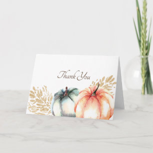 Watercolor Pompoen Oranje Salie Goud Bedankt Kaart