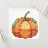 Watercolor pompoen patchwork thanksgiving kaart (Voorkant / Achterkant in situ)
