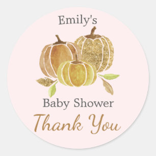 Watercolor Pompoen Roze Herfst Baby Shower Ronde Sticker
