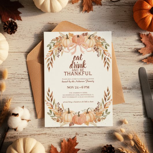 Watercolor Pompoen Thanksgiving Uitnodiging