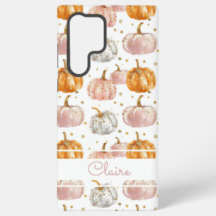 Watercolor pompoenpatroon met naam samsung galaxy hoesje
