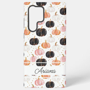 Watercolor pompoenpatroon met naam samsung galaxy hoesje