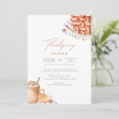 Watercolor Pompoentaart Thanksgiving-diner Kaart (Staand voorkant)