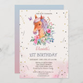 Watercolor Pony Bloemen Verjaardag Kaart (Voorkant / Achterkant)