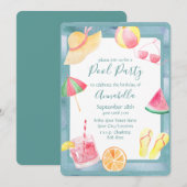 Watercolor Pool Feestje Kaart (Voorkant / Achterkant)