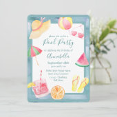 Watercolor Pool Feestje Kaart (Staand voorkant)