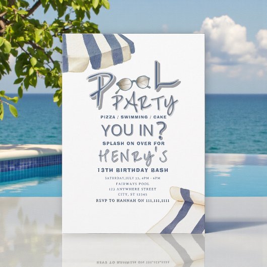 Watercolor pool Umbrella Pool Party Invite Kaart