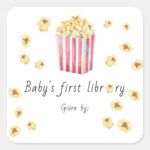 Watercolor Popcorn Baby's eerste bibliotheek  Vierkante Sticker