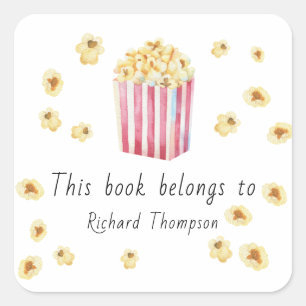 Watercolor popcorn Dit boek is van Vierkante Sticker