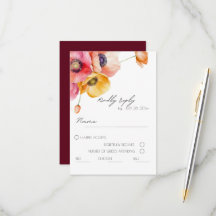  Watercolor Poppies Floral  Wedding RSVP Card