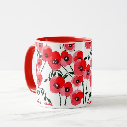 Watercolor poppy flowers botanical mok (Voorkant links)