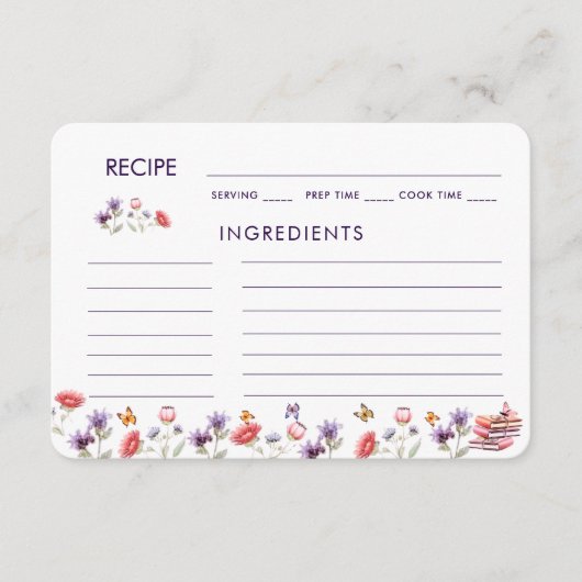 Watercolor Poppy & Lavender Bridal Shower Recipe Informatiekaartje (Voorkant)