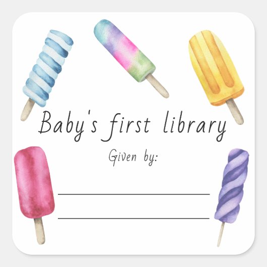 Watercolor Popsicle Baby's eerste bibliotheek Vierkante Sticker (Voorkant)