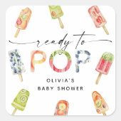 Watercolor Popsicle Klaar om te komen Babyshower Vierkante Sticker (Voorkant)