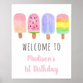 Watercolor Popsicle Roze Meisje Verjaardag Welkom Poster (Voorkant)