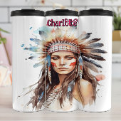 Watercolor Portrait Native American Headdress Thermosbeker