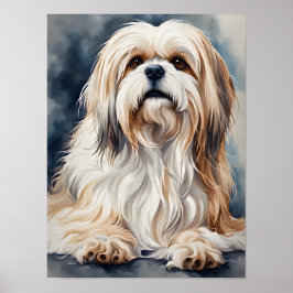 Watercolor Portret Schattige Shih Tzu Hond Pose Poster