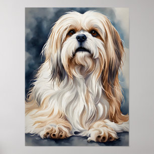 Watercolor Portret Schattige Shih Tzu Hond Pose Poster