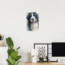 watercolor portret van Berner Sennenhond Poster