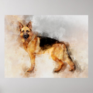 Watercolor portret van Duitse herdershond 02 Poster