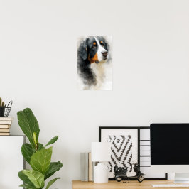 Watercolor portret van een Bernese berghond Poster