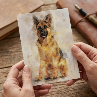 Watercolor Portret van een Duitse Herdershond Kuns Briefkaart
