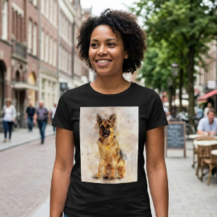 Watercolor Portret van een Duitse Herdershond Kuns T-shirt