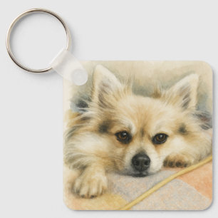 Watercolor Portret van een Pomeranian Chihuahua Ho Sleutelhanger