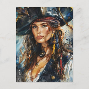 Watercolor Portret van Piraatvrouw Briefkaart