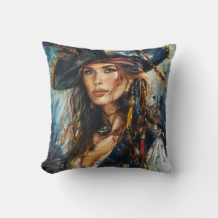 Watercolor Portret van Piraatvrouw Kussen