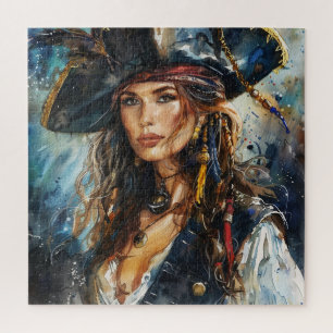 Watercolor Portret van Piraatvrouw Legpuzzel