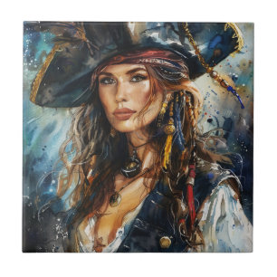Watercolor Portret van Piraatvrouw Tegeltje