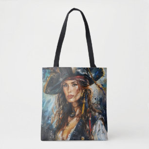 Watercolor Portret van Piraatvrouw Tote Bag