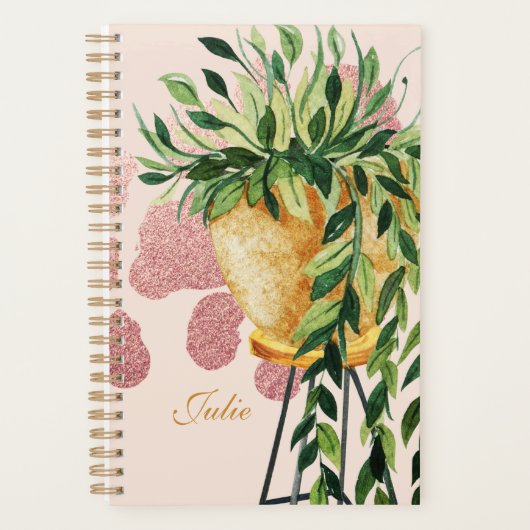 Watercolor Pothos Plant Script Naam Planner (Voorkant)