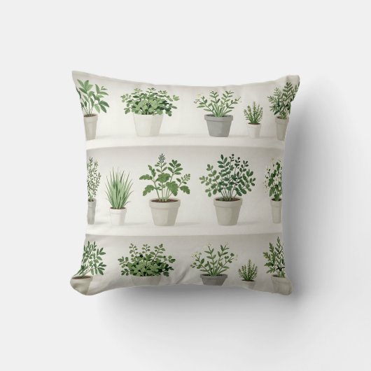 Watercolor Potplant Kruiden Plank Patroon Kussen (Voorkant)