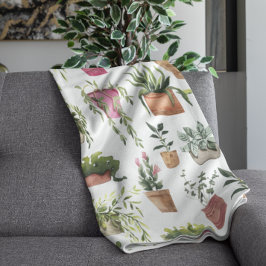 Watercolor Potplantenpatroon Dekbed Fleece Deken
