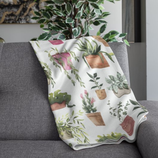 Watercolor Potplantenpatroon Dekbed Fleece Deken