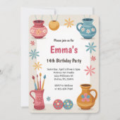 Watercolor Pottery Painting Birthday Party Kaart (Voorkant)